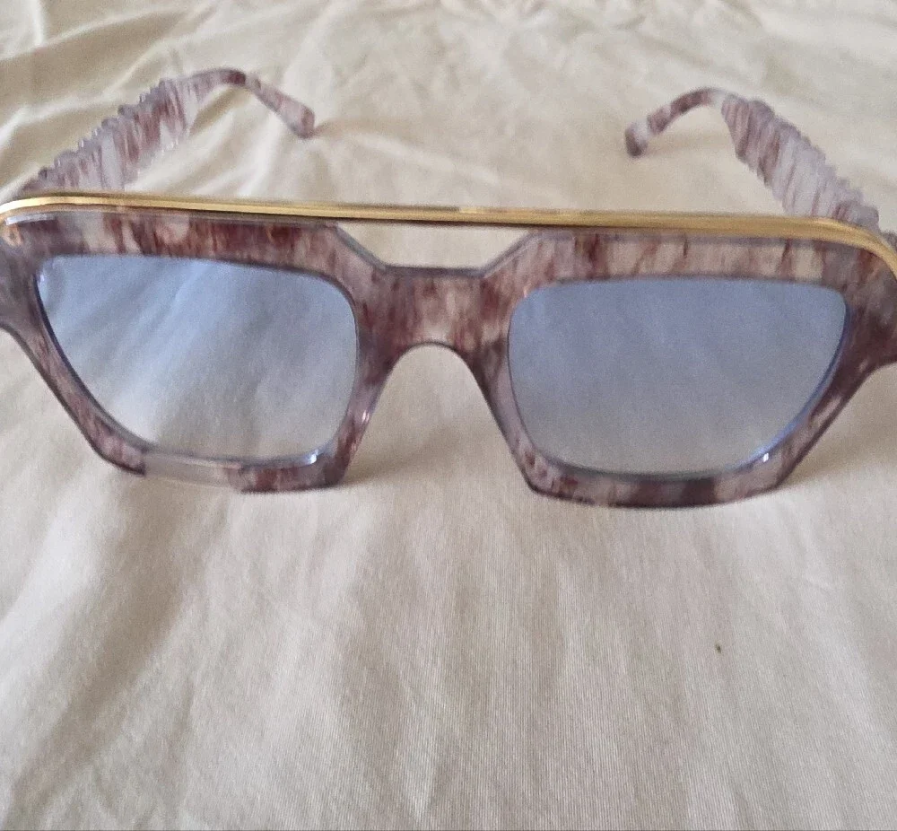 Women’s Marbled Lilac Square Sunglasses with Gold Brow Bar